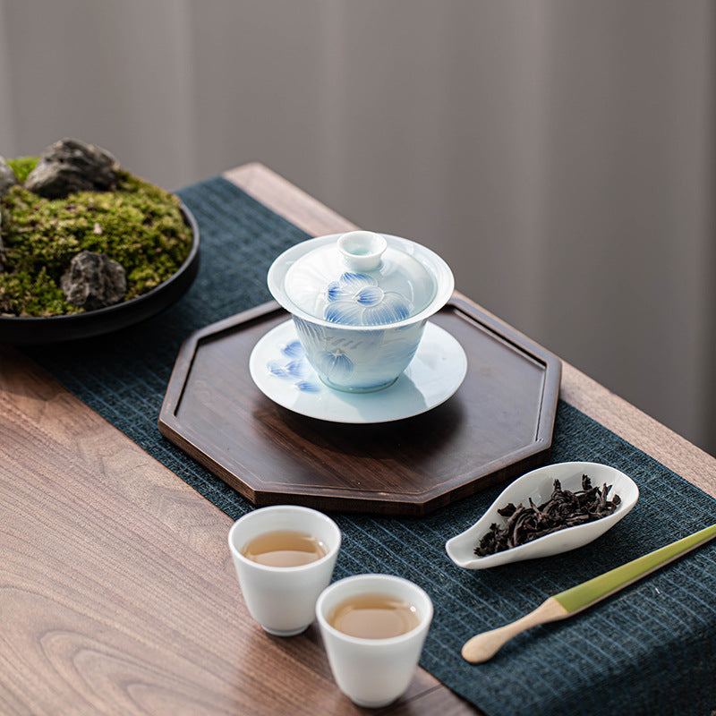 Authentic Shadow Celadon Yingqing White Porcelain San Cai Gaiwan - 160ml Tea Bowl
