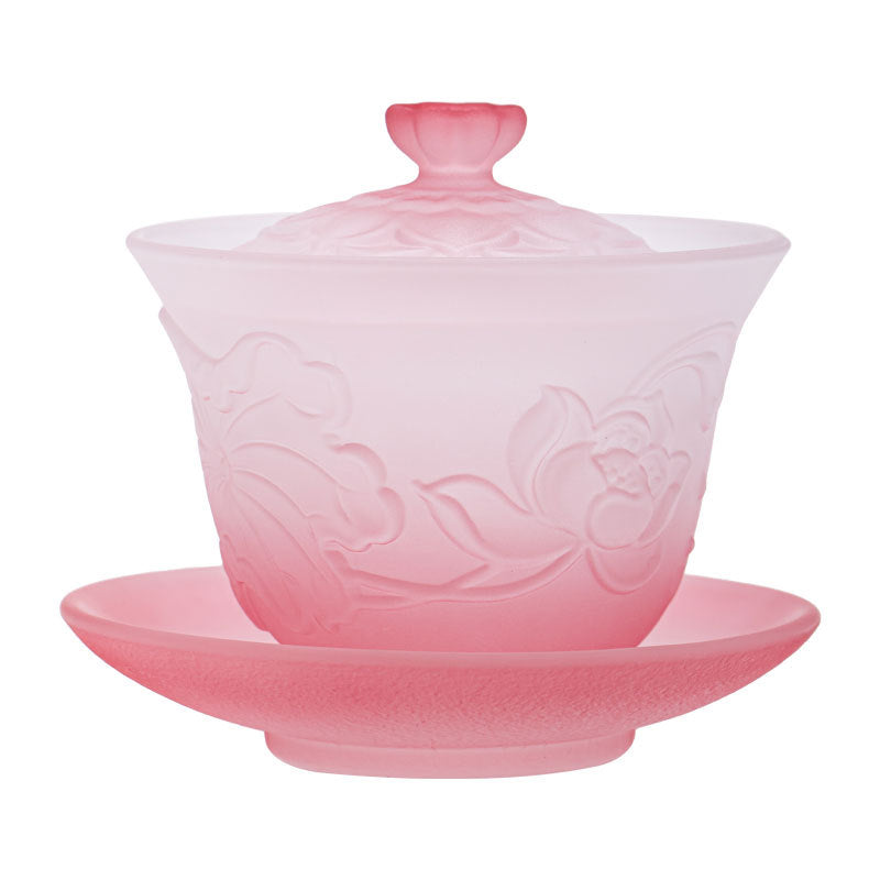 Neo-Chinese Misty Lotus Pond Moonlight Anti-Scald Glass San Cai Gaiwan - 160ml Gongfu Tea Bowl