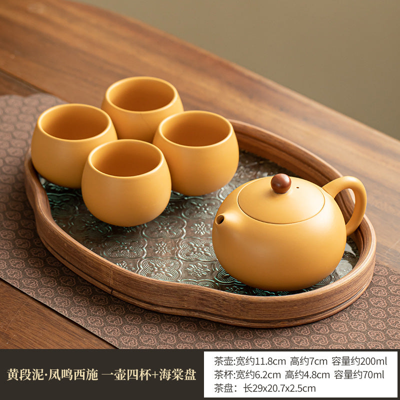 Authentic Raw Mineral Yellow Duan Clay Xishi Teapot Set with Dry Tea Tray - 5pc Gongfu Ceremony Set