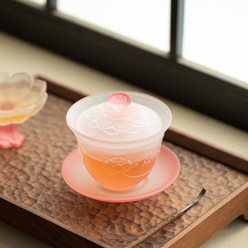 Neo-Chinese Misty Lotus Pond Moonlight Anti-Scald Glass San Cai Gaiwan - 160ml Gongfu Tea Bowl