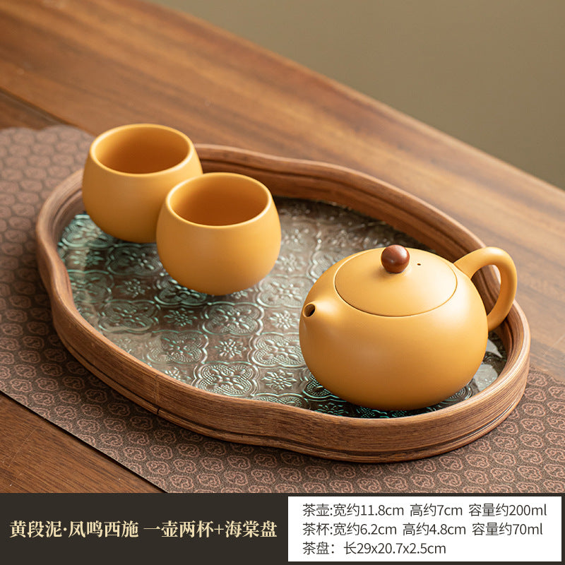 Authentic Raw Mineral Yellow Duan Clay Xishi Teapot Set with Dry Tea Tray - 5pc Gongfu Ceremony Set