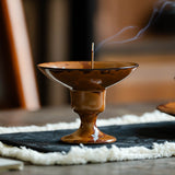 Authentic Flambé Chestnut Brown Descending Crane High-Stem Incense Holder - Teaware Accessories