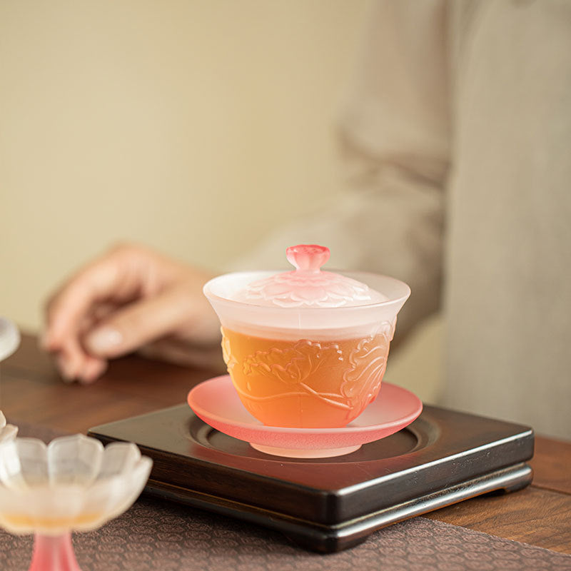 Neo-Chinese Misty Lotus Pond Moonlight Anti-Scald Glass San Cai Gaiwan - 160ml Gongfu Tea Bowl