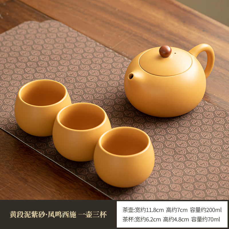Authentic Raw Mineral Yellow Duan Clay Xishi Teapot Set with Dry Tea Tray - 5pc Gongfu Ceremony Set