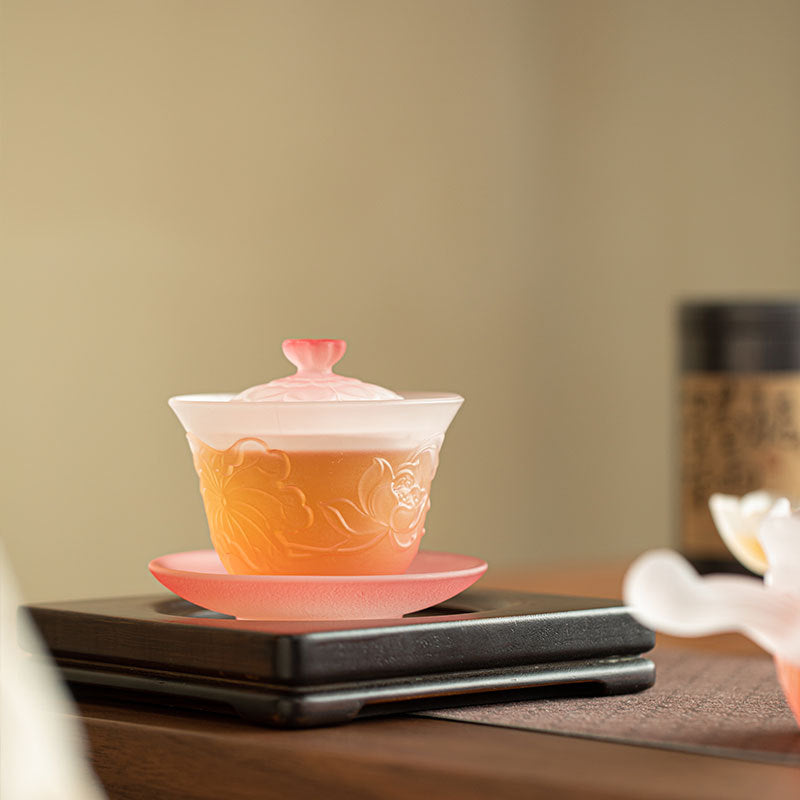 Neo-Chinese Misty Lotus Pond Moonlight Anti-Scald Glass San Cai Gaiwan - 160ml Gongfu Tea Bowl