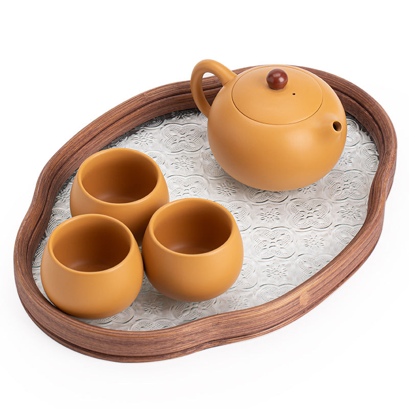 Authentic Raw Mineral Yellow Duan Clay Xishi Teapot Set with Dry Tea Tray - 5pc Gongfu Ceremony Set
