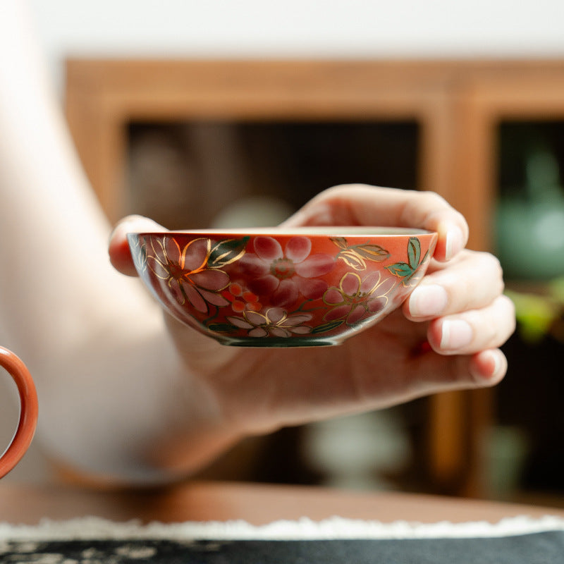 Authentic Terracotta Madder Red Hand-Painted Jasmine Chenming Master Cup - 85ml Teacup