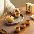Authentic Raw Mineral Yellow Duan Clay Xishi Teapot Set with Dry Tea Tray - 5pc Gongfu Ceremony Set