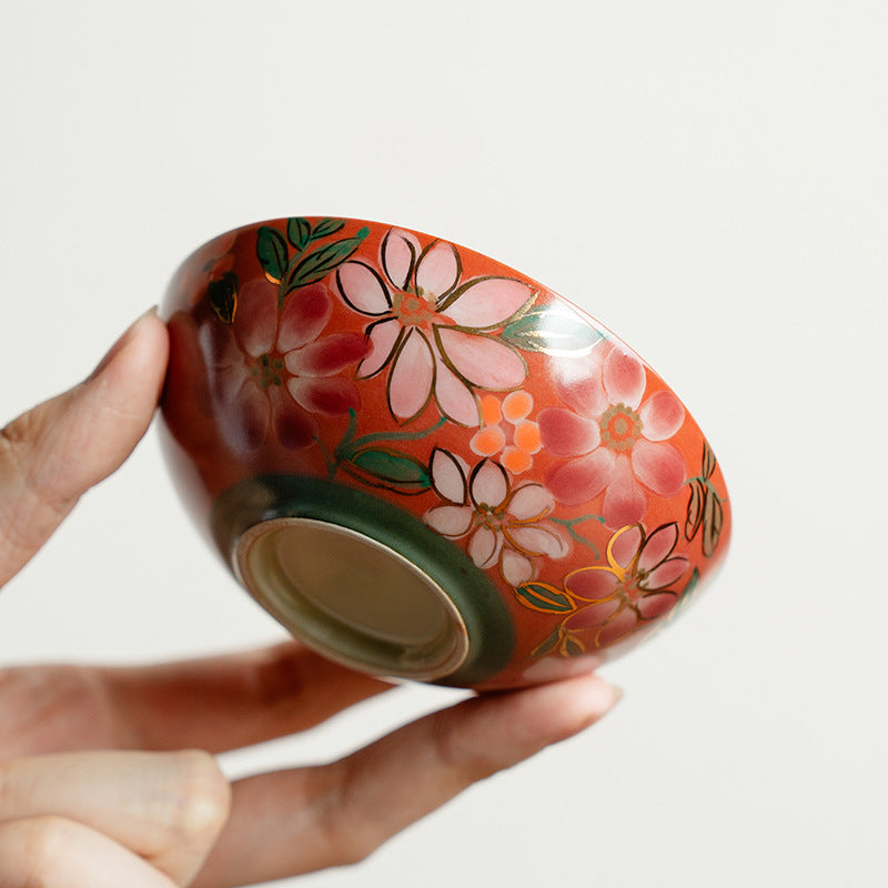 Authentic Terracotta Madder Red Hand-Painted Jasmine Chenming Master Cup - 85ml Teacup