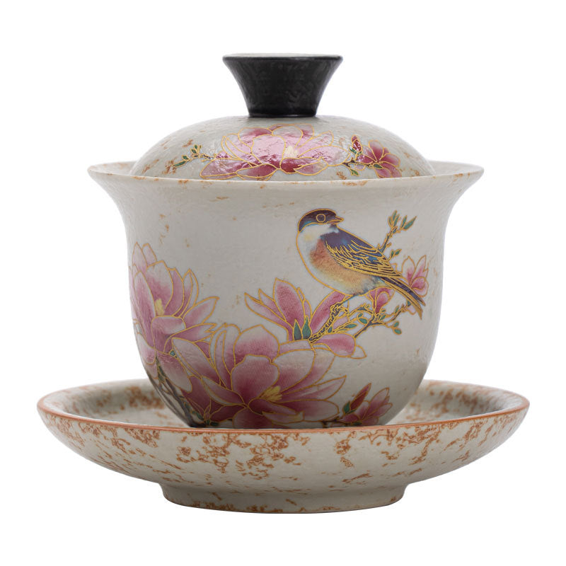 Authentic Jingdezhen Blue & White Huoshihong Magnolia Ceramic Gaiwan - 160ml Gongfu Tea Bowl