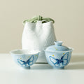 Handcrafted Dreamy Blue Butterfly Relief Fuling Portable Travel Tea Set - 3pc Suite with Case