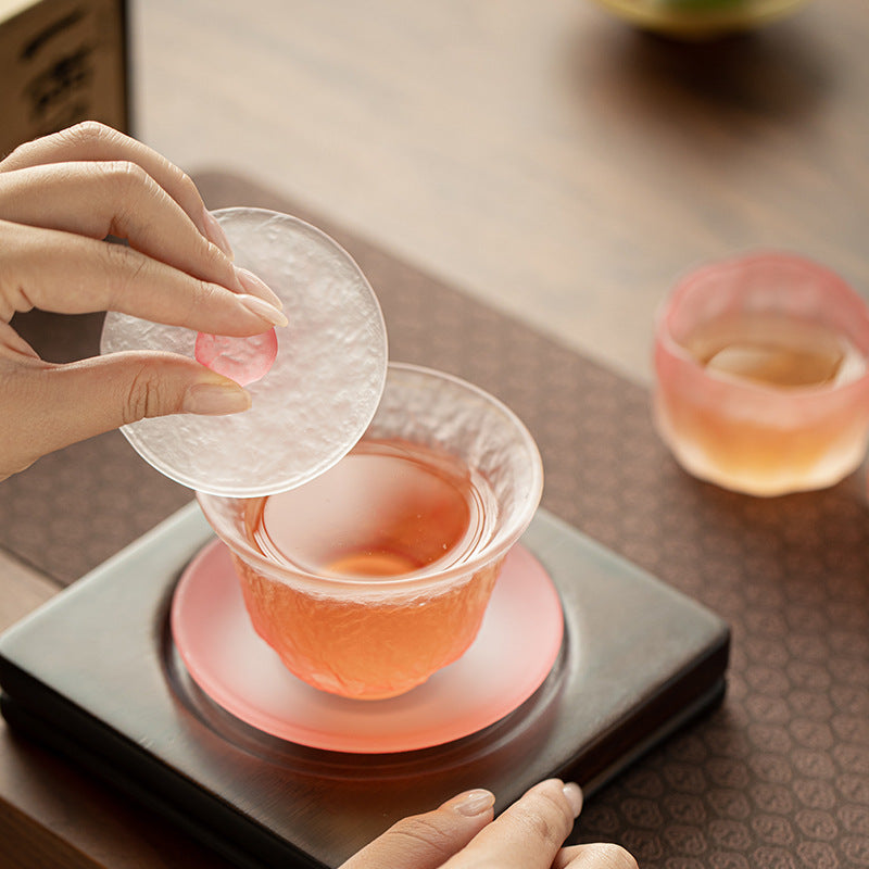 Handcrafted Thickened Flowing-Light Colored Glaze San Cai Gaiwan - 160ml Pastel Pink Tea Bowl