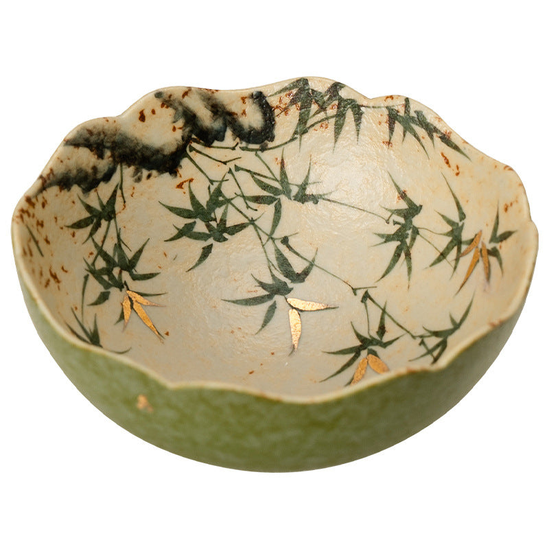 Authentic Cyan-Orange Hand-Painted Golden Bamboo Master Teacup - 85ml Gift Box Suite