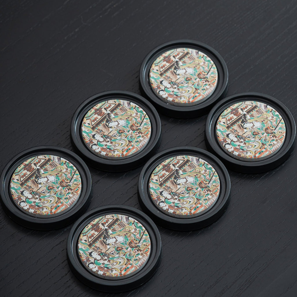 Authentic Dunhuang Mural Circular Absorbent Ceramic Teacup Coaster - 10cm Teaware Accessories