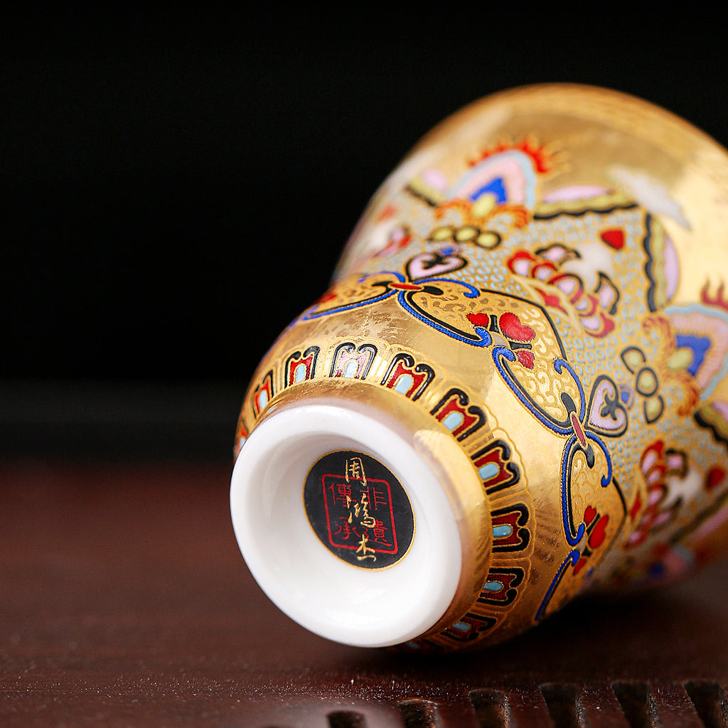 Authentic Dunhuang Impression 24K Gilded Enamel Relief Floral Jinzhan Master Teacup - 85ml
