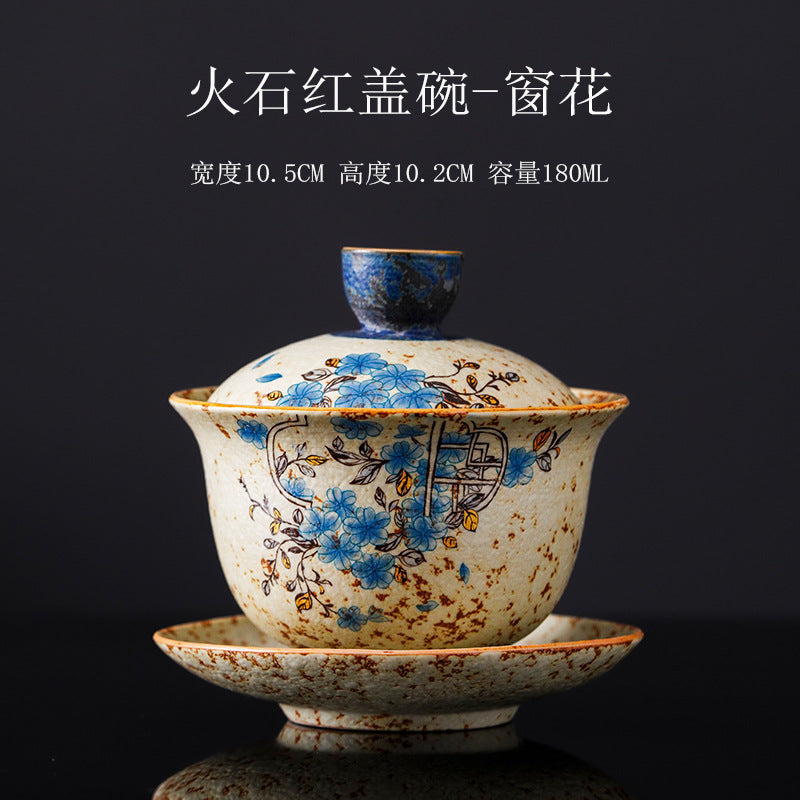 Authentic Blue & White Huoshihong 24K Gilded Intertwined Lotus Large San Cai Gaiwan - 190ml Tea Bowl