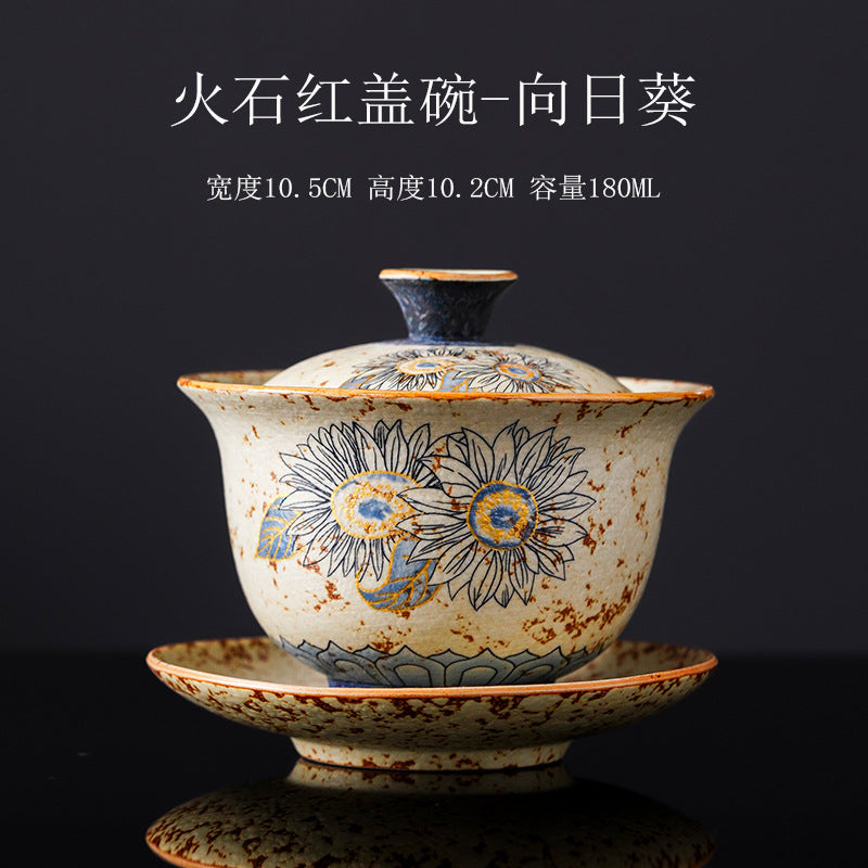Authentic Blue & White Huoshihong 24K Gilded Intertwined Lotus Large San Cai Gaiwan - 190ml Tea Bowl