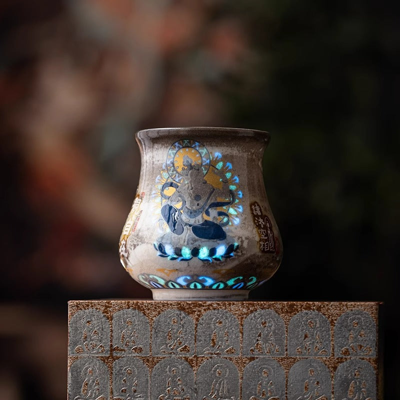 Handcrafted Wood-Fired Dunhuang Formless Buddha Large Master Teacup - 95ml Gift Box Suite