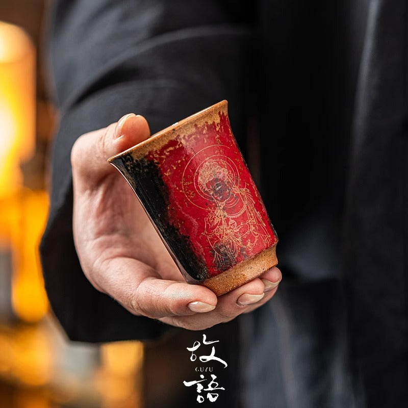 Authentic Dunhuang Hand-Painted Tenmoku Jianzhan Ceramic Master Teacup - 85ml Tasting Cup