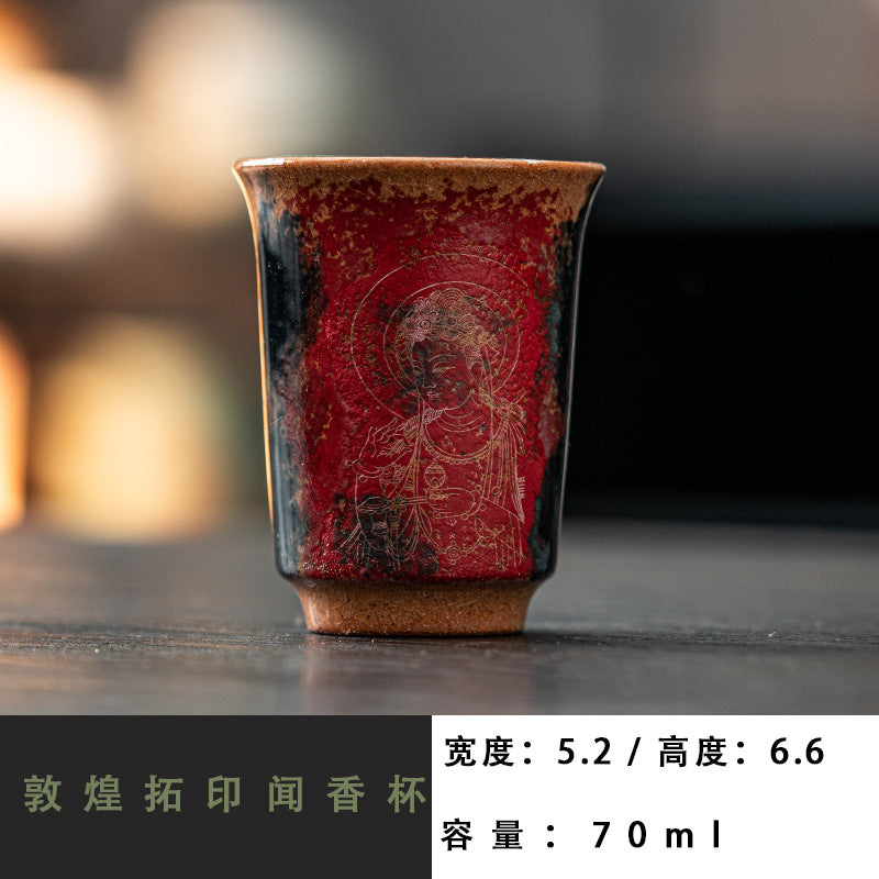 Authentic Dunhuang Hand-Painted Tenmoku Jianzhan Ceramic Master Teacup - 85ml Tasting Cup