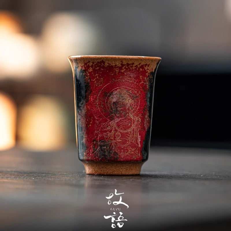 Authentic Dunhuang Hand-Painted Tenmoku Jianzhan Ceramic Master Teacup - 85ml Tasting Cup
