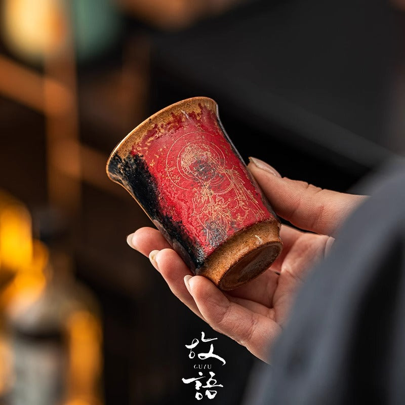 Authentic Dunhuang Hand-Painted Tenmoku Jianzhan Ceramic Master Teacup - 85ml Tasting Cup