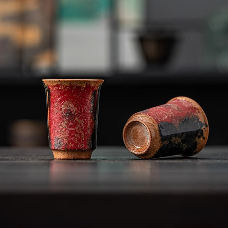 Authentic Dunhuang Hand-Painted Tenmoku Jianzhan Ceramic Master Teacup - 85ml Tasting Cup