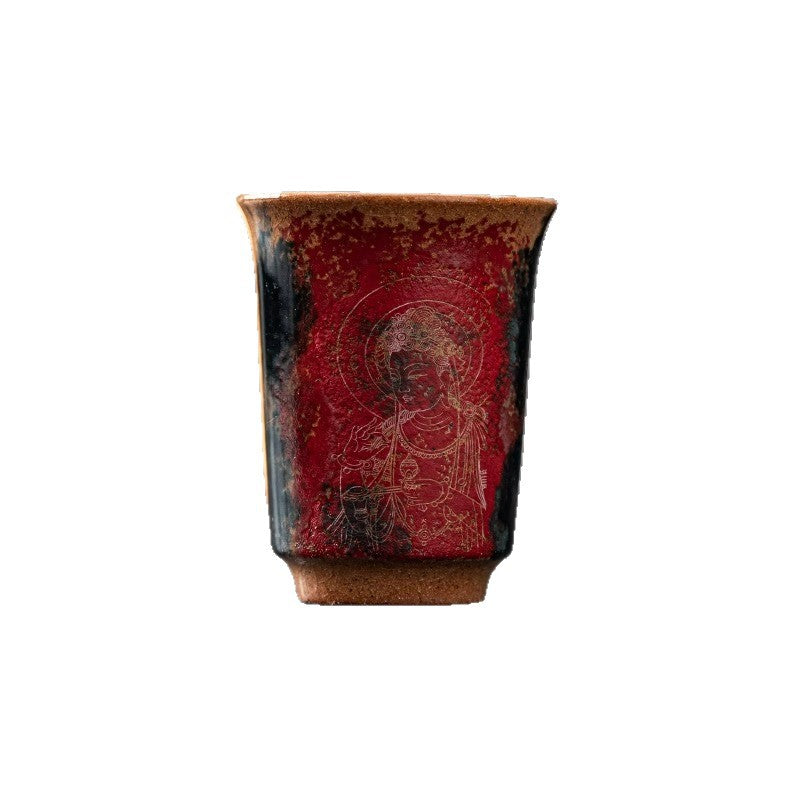 Authentic Dunhuang Hand-Painted Tenmoku Jianzhan Ceramic Master Teacup - 85ml Tasting Cup