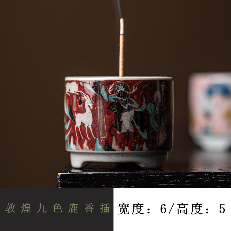 Authentic Dunhuang Nine-Colored Deer Ceramic Stick Incense Holder Stand - Teaware Accessories