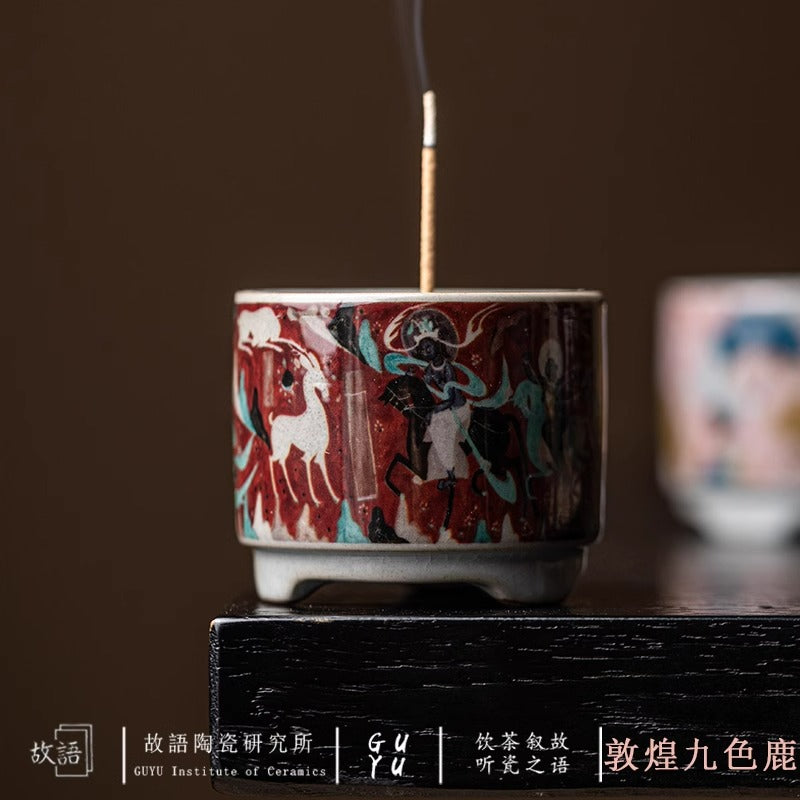 Authentic Dunhuang Nine-Colored Deer Ceramic Stick Incense Holder Stand - Teaware Accessories