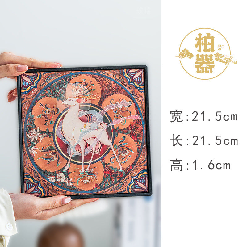 Authentic Dunhuang Nine-Colored Deer Square Absorbent Dry-Brewing Tea Tray - 20cm Teaware