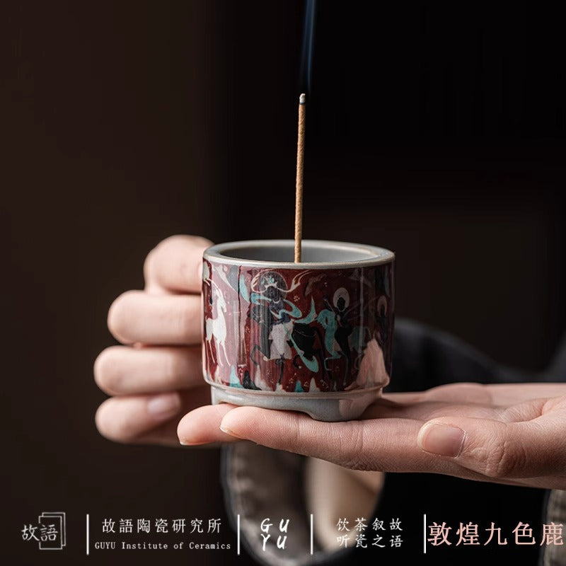 Authentic Dunhuang Nine-Colored Deer Ceramic Stick Incense Holder Stand - Teaware Accessories
