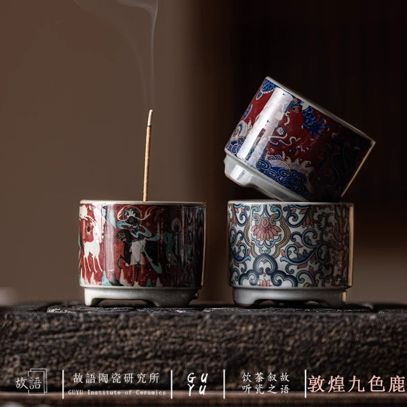 Authentic Dunhuang Nine-Colored Deer Ceramic Stick Incense Holder Stand - Teaware Accessories
