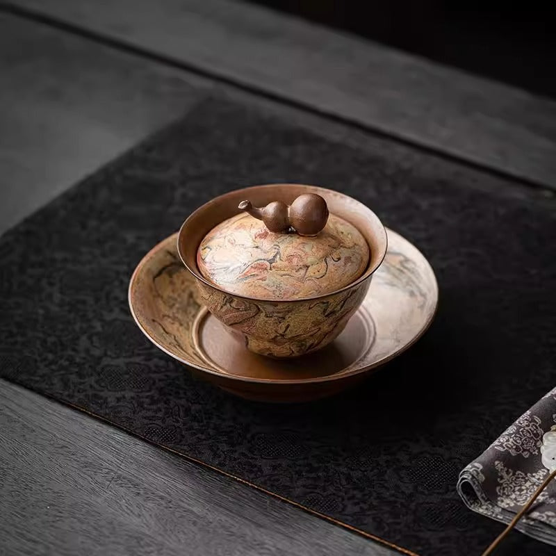 Authentic Dunhuang Oil-Painting Style Underglaze Hand-Painted San Cai Gaiwan - 165ml Tea Bowl