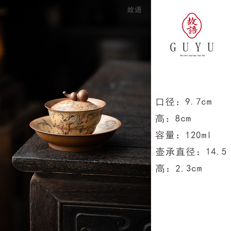 Authentic Dunhuang Oil-Painting Style Underglaze Hand-Painted San Cai Gaiwan - 165ml Tea Bowl