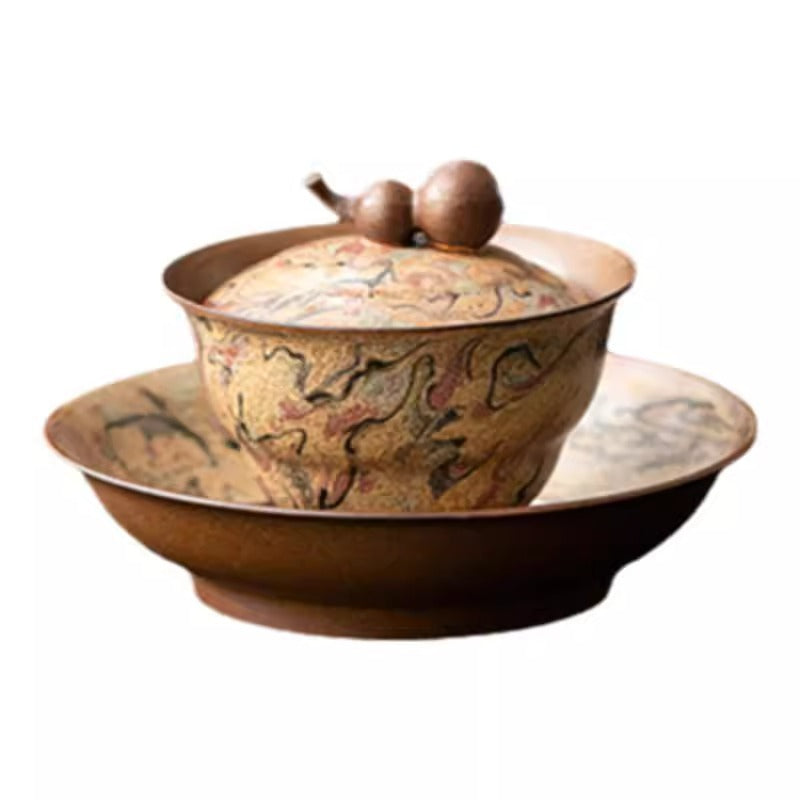 Authentic Dunhuang Oil-Painting Style Underglaze Hand-Painted San Cai Gaiwan - 165ml Tea Bowl