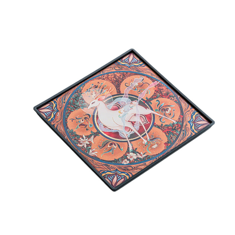 Authentic Dunhuang Nine-Colored Deer Square Absorbent Dry-Brewing Tea Tray - 20cm Teaware