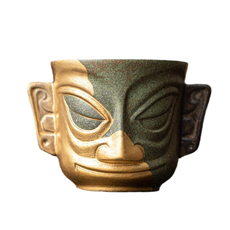 Authentic Sanxingdui Gold Mask Cultural-Creative Large Ceramic Master Teacup - 95ml Gongfu Cup