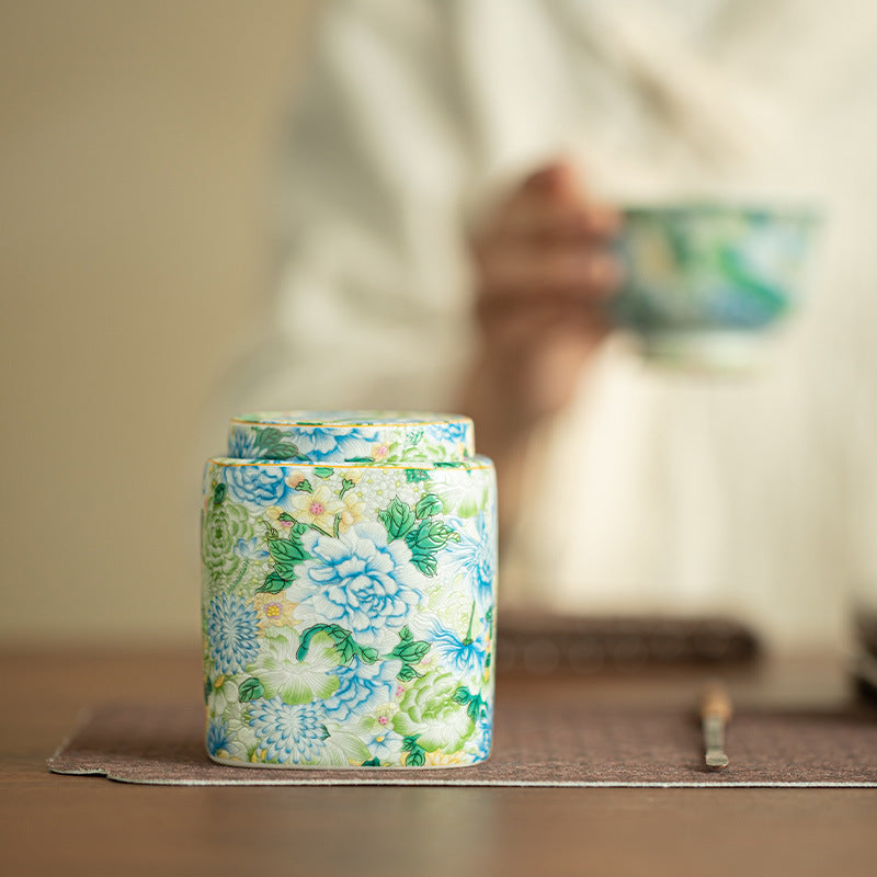 Authentic Jingdezhen Jinxiu Imperial Enamel Ceramic Tea Caddy - Airtight Storage Canister