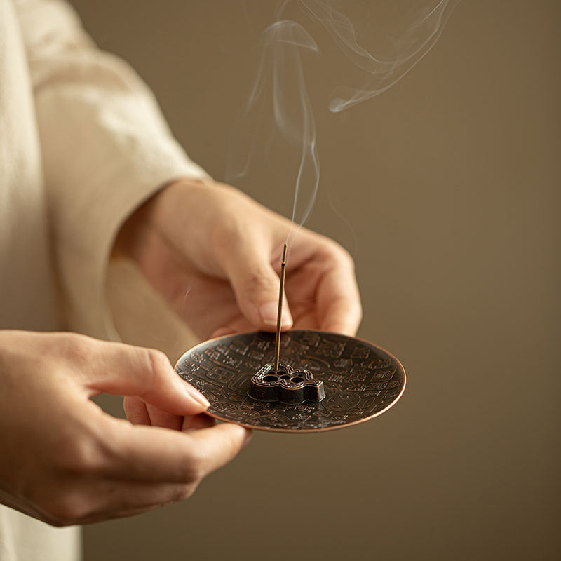 Authentic Hundred Blessings Gourd Ceramic Incense Holder & Platter Tray Set - Teaware Accessories