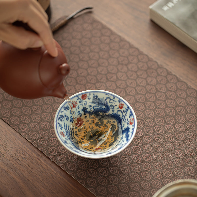 Authentic Jingdezhen Antique Blue & White Dragon & Phoenix Conical Hat Teacup - 65ml Master Cup