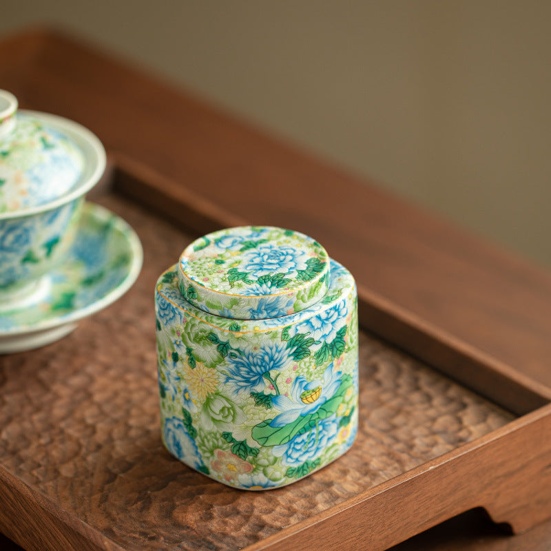 Authentic Jingdezhen Jinxiu Imperial Enamel Ceramic Tea Caddy - Airtight Storage Canister