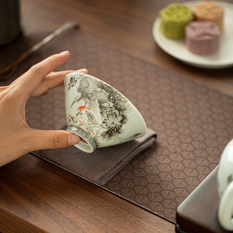 Authentic Jingdezhen Ink Enamel Fortune Lotus Conical Hat Ceramic Master Teacup - 65ml Anti-Scald Cup