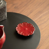 Authentic Raw Mineral Iron-Body Forbidden City Red Lotus Coaster & Lid Rest - Teaware Accessories