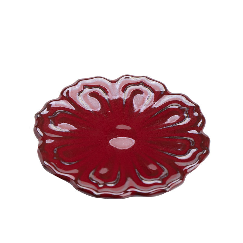 Authentic Raw Mineral Iron-Body Forbidden City Red Lotus Coaster & Lid Rest - Teaware Accessories