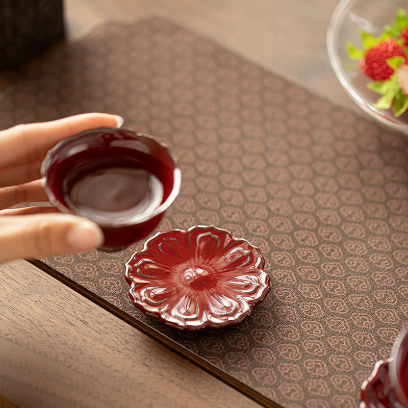 Authentic Raw Mineral Iron-Body Forbidden City Red Lotus Coaster & Lid Rest - Teaware Accessories
