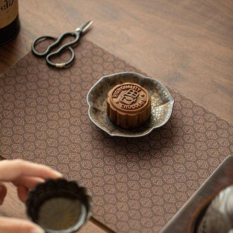 Minimalist Vintage Coarse Stoneware Gilded Iron-Rust Rhombus Coaster & Lid Rest - Teaware Accessories