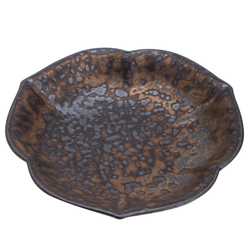 Minimalist Vintage Coarse Stoneware Gilded Iron-Rust Rhombus Coaster & Lid Rest - Teaware Accessories