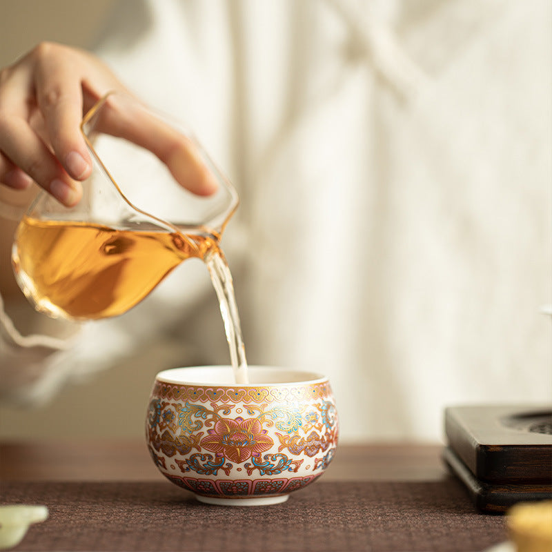 Luxury Dehua Mutton-Fat Jade Jinxiu Lotus Scrolls Large Luohan Master Teacup - 105ml Cup