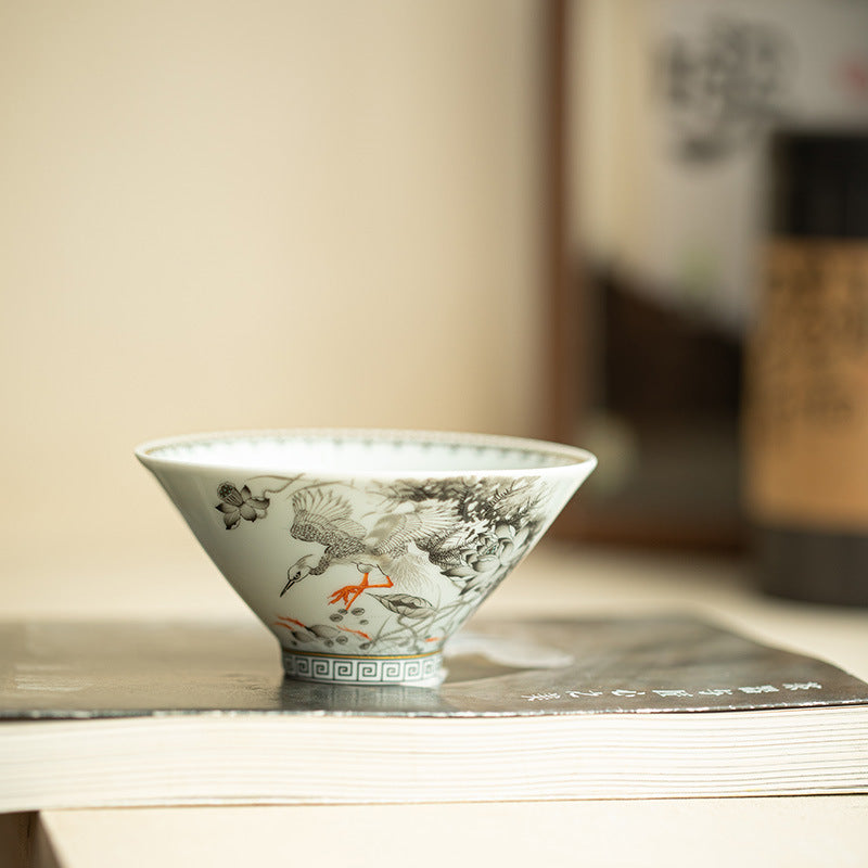 Authentic Jingdezhen Ink Enamel Fortune Lotus Conical Hat Ceramic Master Teacup - 65ml Anti-Scald Cup